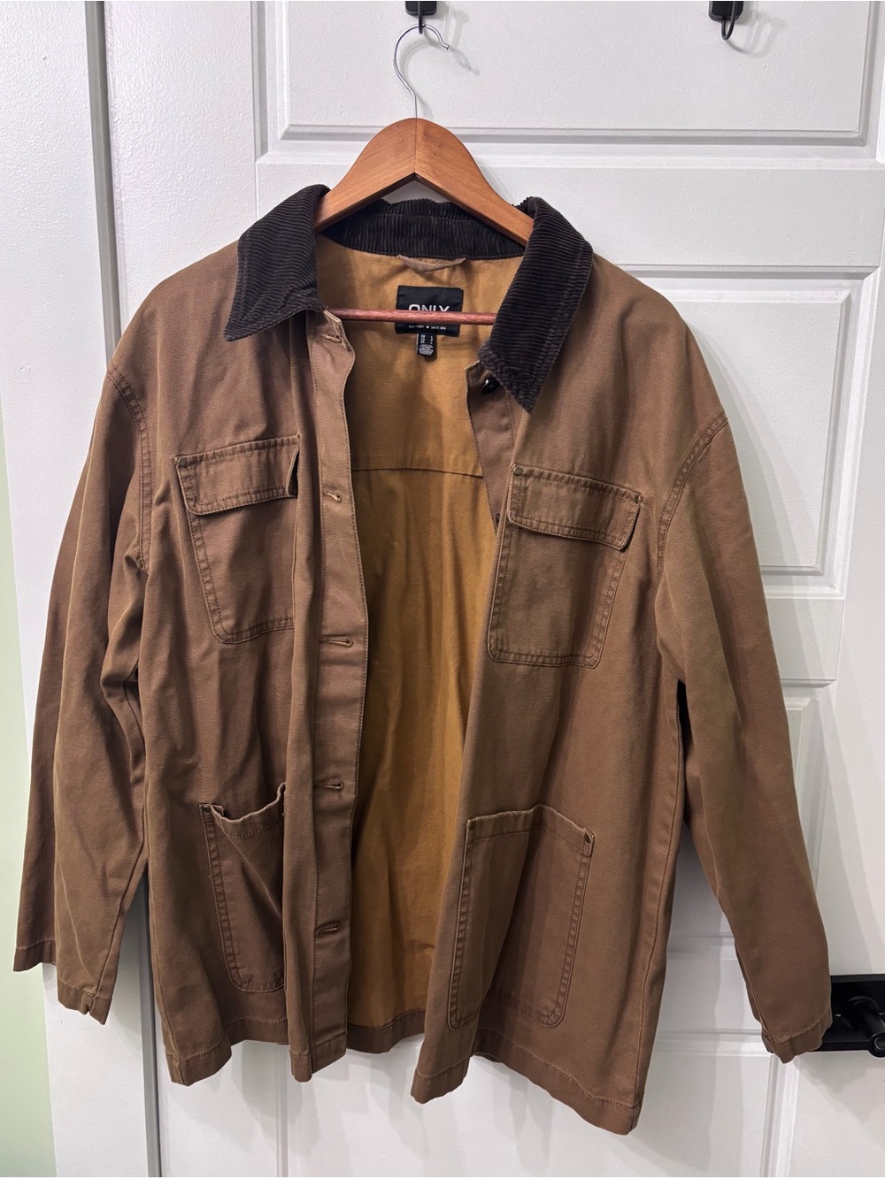 Only Men's Brown Field Jacket with Dark Corduroy Collar